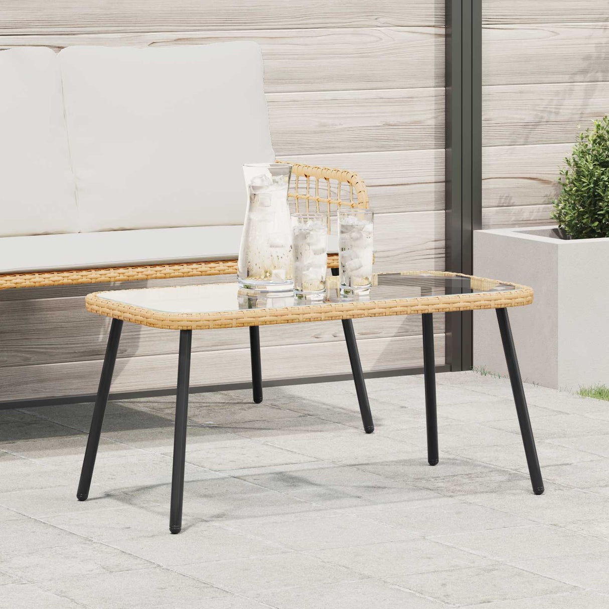 vidaXL Salontafel Zwart 90 x 45 x 43 cm Poly Rattan en glas