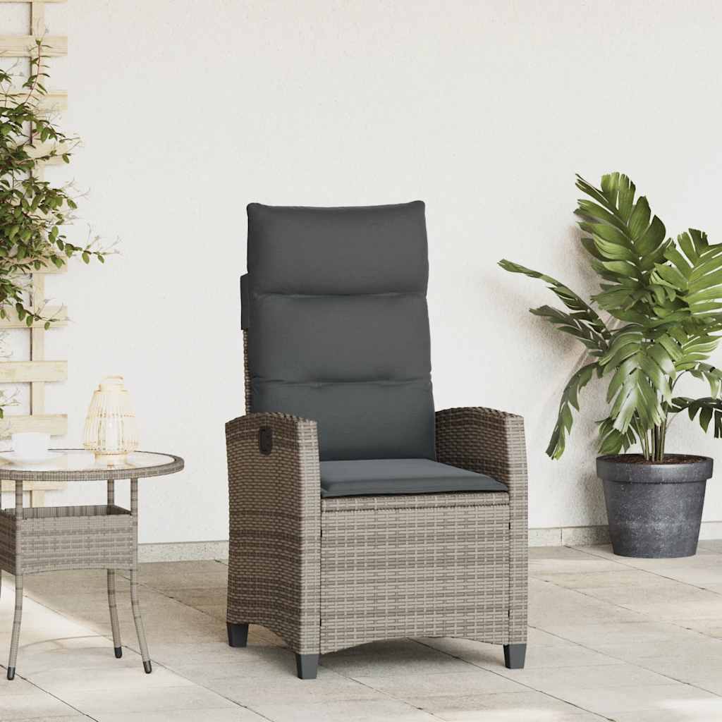 vidaXL Verstelbare tuinstoel met bijzettafel poly rattan zwart