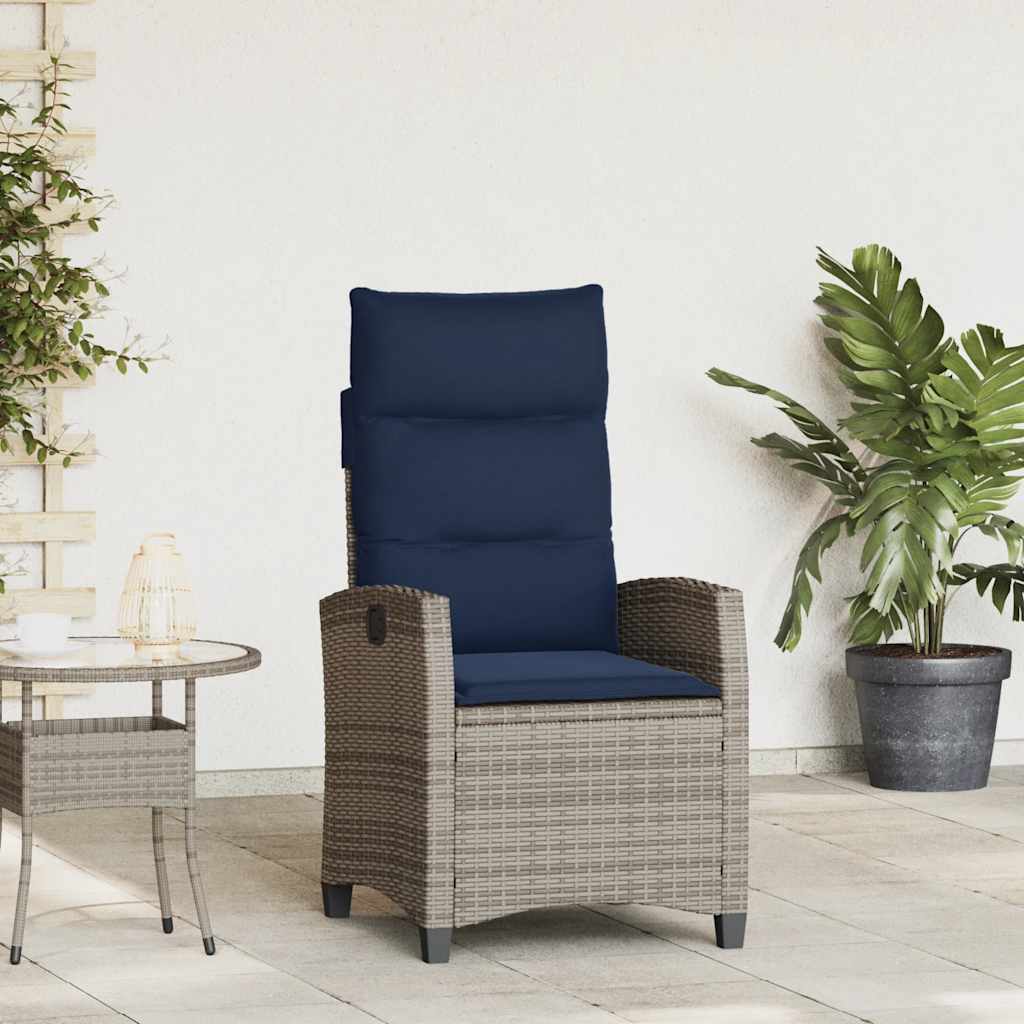 vidaXL Verstelbare tuinstoel met bijzettafel poly rattan zwart