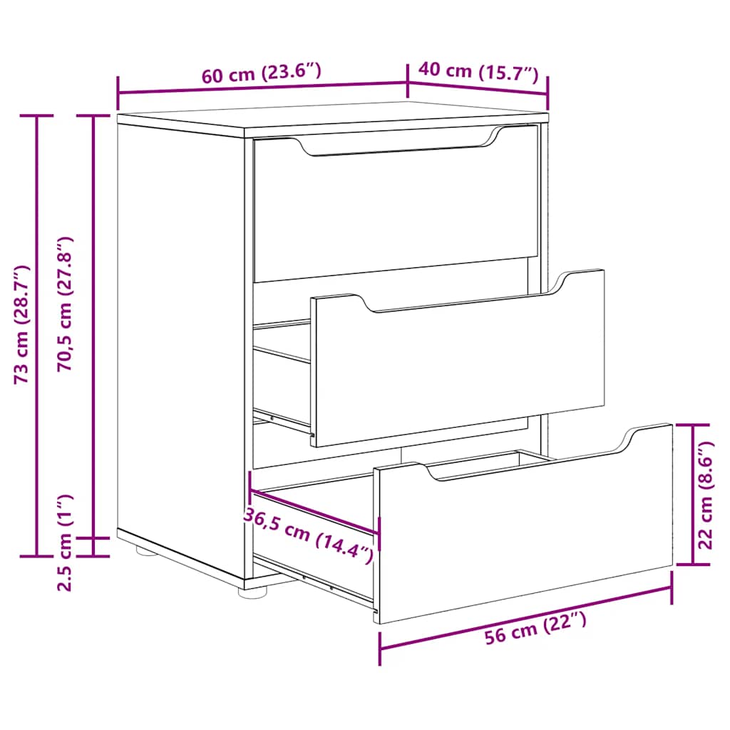 vidaXL Dressoir VISNES 60x40x73 cm bewerkt hout wit