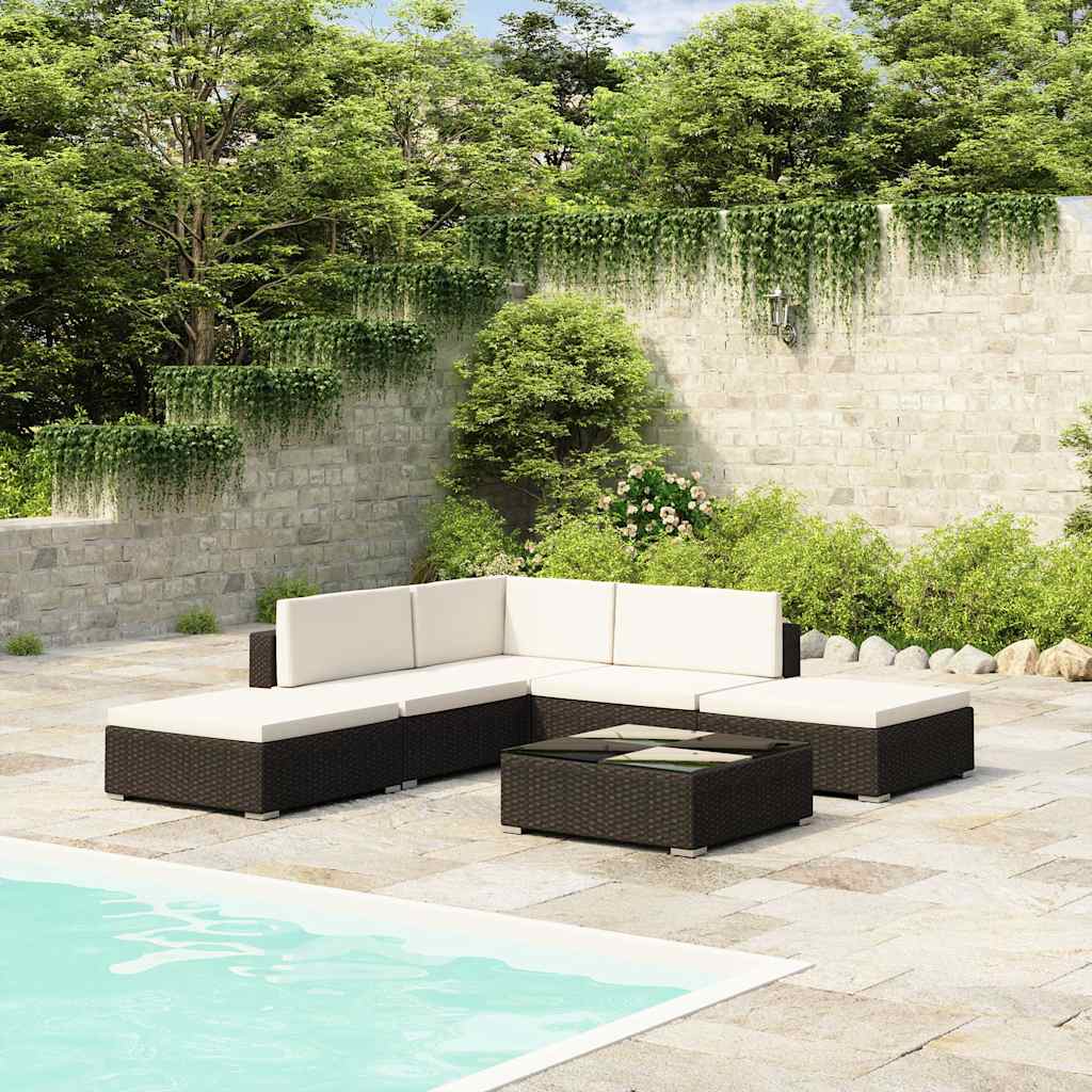 vidaXL 6-delige Loungeset met kussens poly rattan bruin