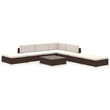 vidaXL 8-Piece Poly Rattan Lounge Set with Cushions Brown