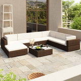 vidaXL 8-piece Lounge Set with Cushions Poly Rattan Brown