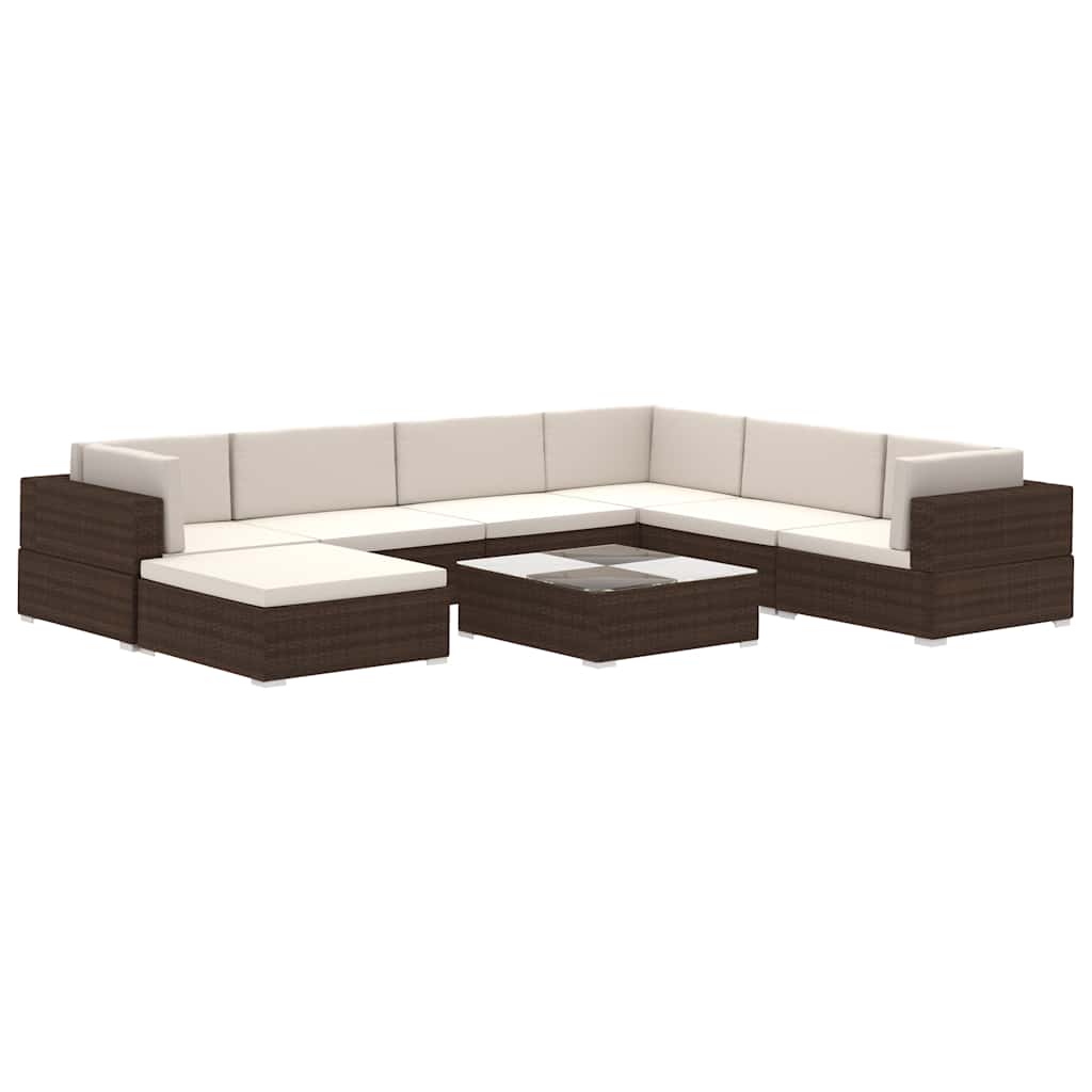 vidaXL 8-piece Lounge Set with Cushions Poly Rattan Brown