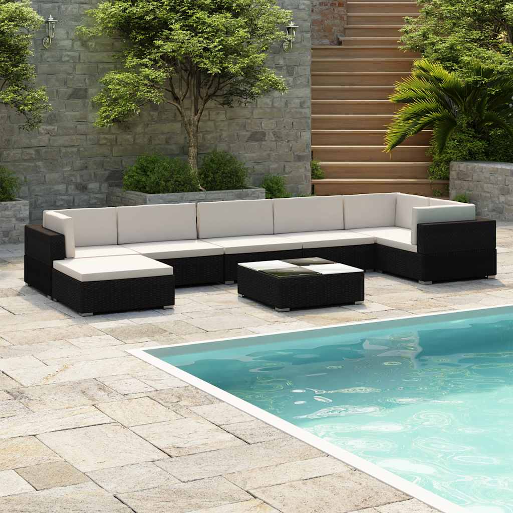 vidaXL 8-piece Lounge Set with Cushions Poly Rattan Brown
