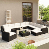 vidaXL 12-delige Loungeset met kussens poly rattan bruin