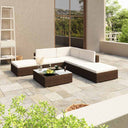 vidaXL 6-delige Loungeset met kussens poly rattan bruin
