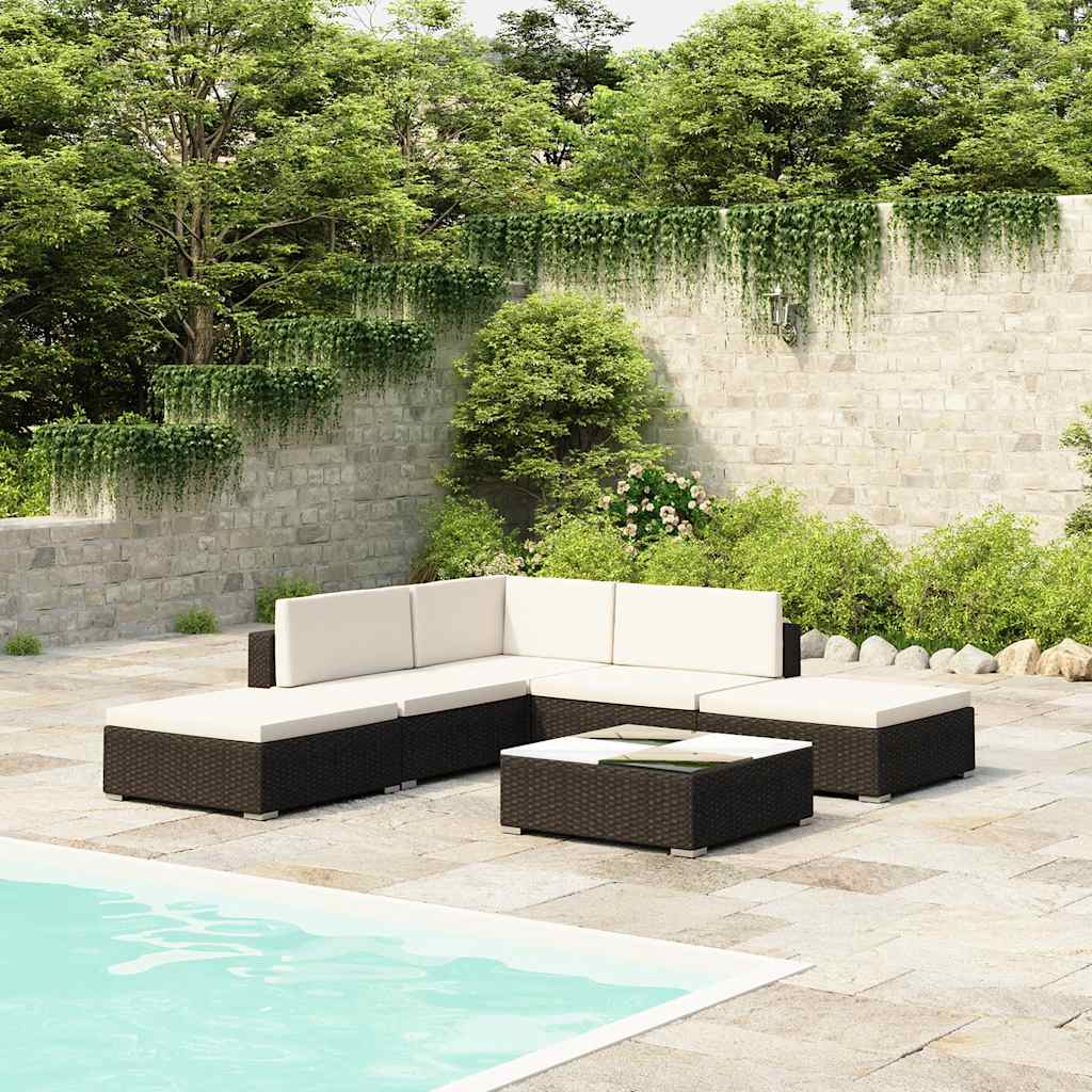 vidaXL 6-delige Loungeset met kussens poly rattan bruin