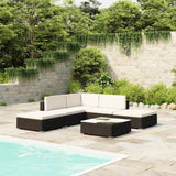 vidaXL 6-delige Loungeset met kussens poly rattan bruin