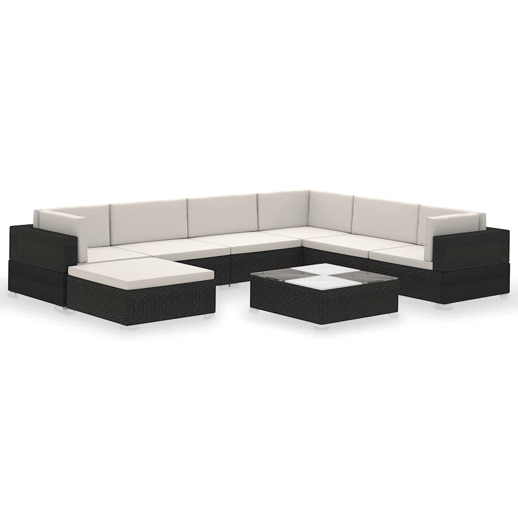 vidaXL 8-Piece Lounge Set with Cushions Poly Rattan Black