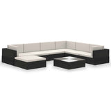 vidaXL 8-Piece Lounge Set with Cushions Poly Rattan Black