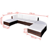 vidaXL 6-delige Loungeset met kussens poly rattan bruin