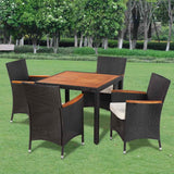 vidaXL 3-delige Tuinset met kussens poly rattan zwart