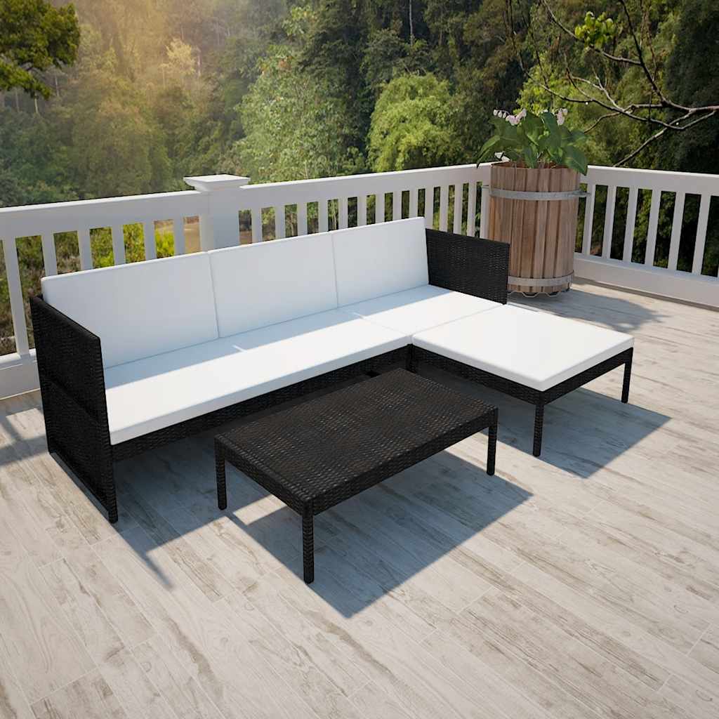 vidaXL 3-delige Loungeset met kussens poly rattan bruin