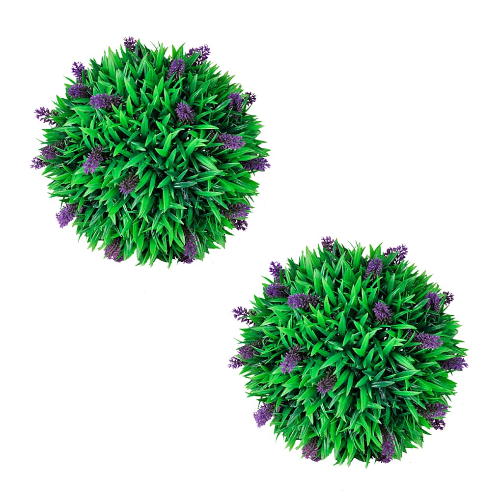vidaXL 2-delige Kunstbuxussenset bolvormig met lavendel 28 cm