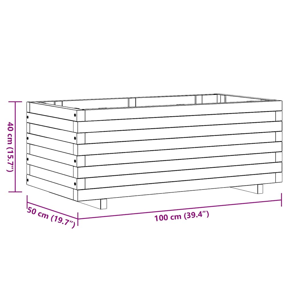vidaXL Raised Square Planter 50x50x40 cm Wood