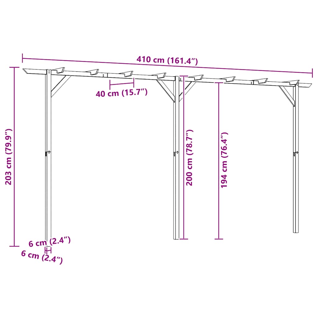vidaXL Pergola 205x40x203 cm wood