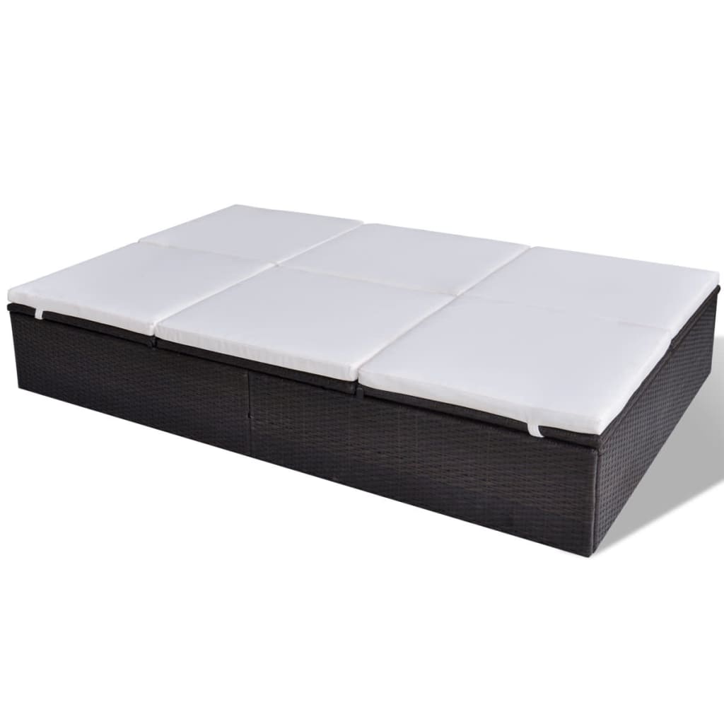 vidaXL Ligbed tweepersoons met kussen poly rattan bruin