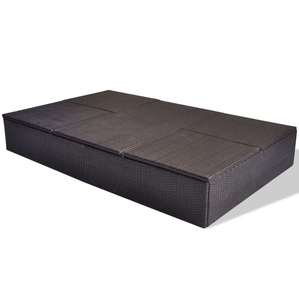 vidaXL Ligbed tweepersoons met kussen poly rattan bruin