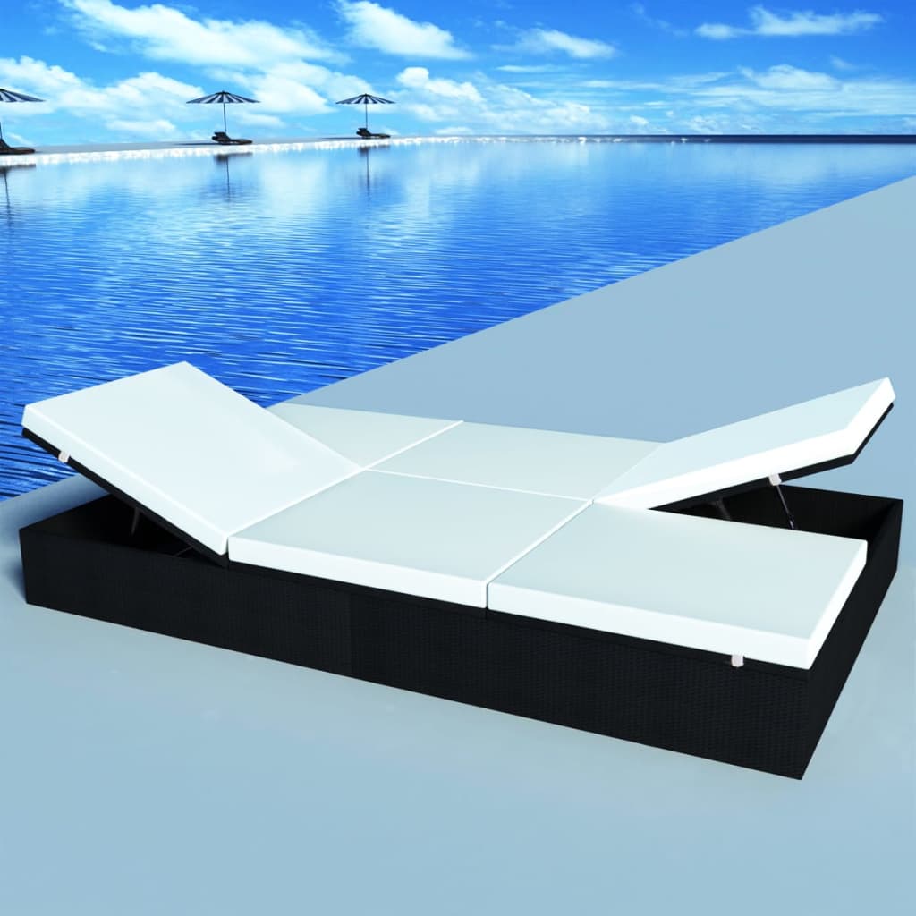 vidaXL Ligbed tweepersoons met kussen poly rattan bruin