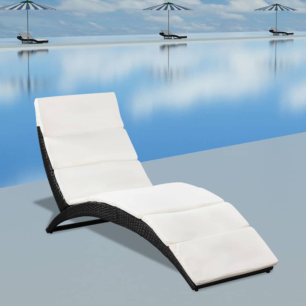 vidaXL Ligbed inklapbaar met kussen poly rattan bruin