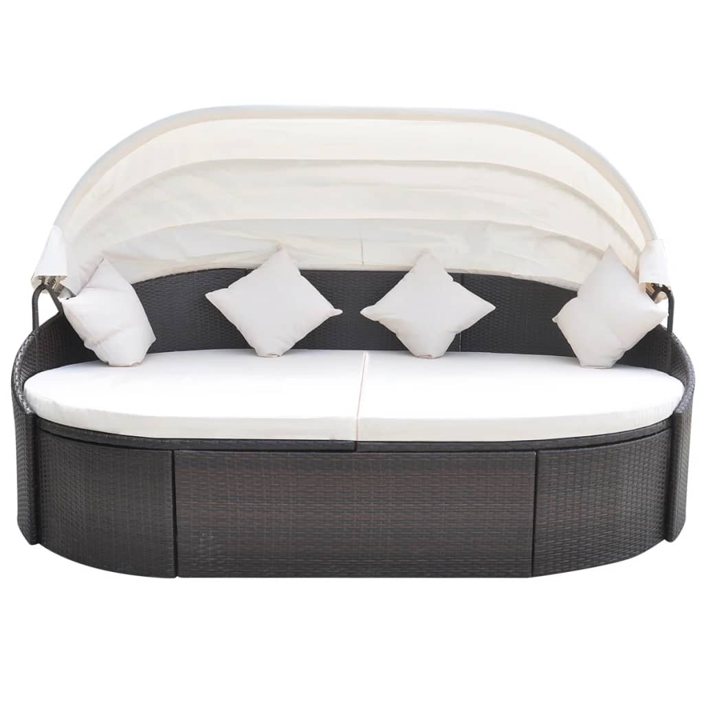 vidaXL Day Bed with Canopy Poly Rattan Brown