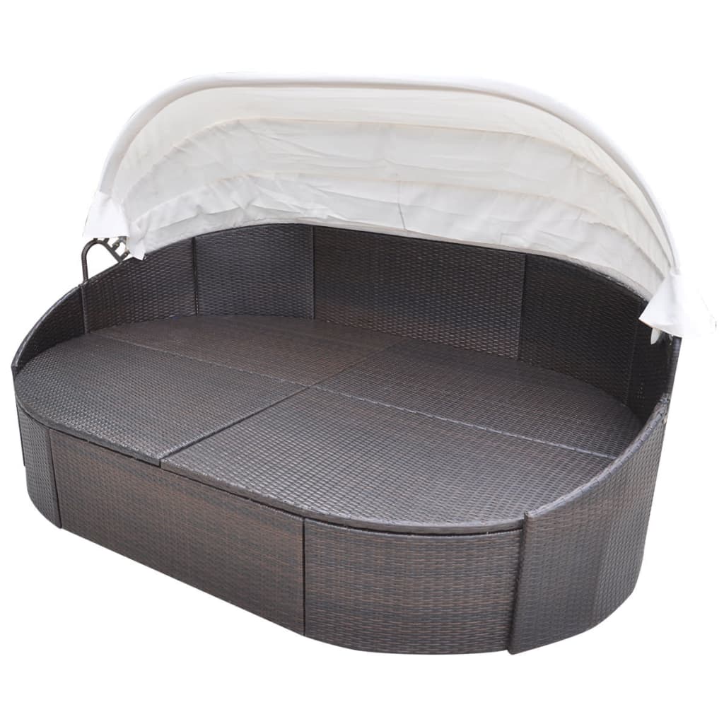 vidaXL Day Bed with Canopy Poly Rattan Brown