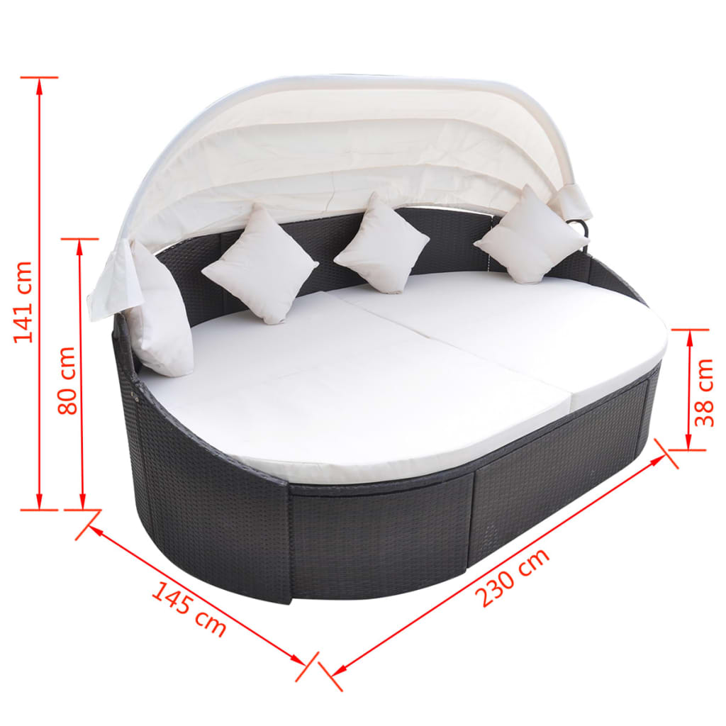 vidaXL Day Bed with Canopy Poly Rattan Brown