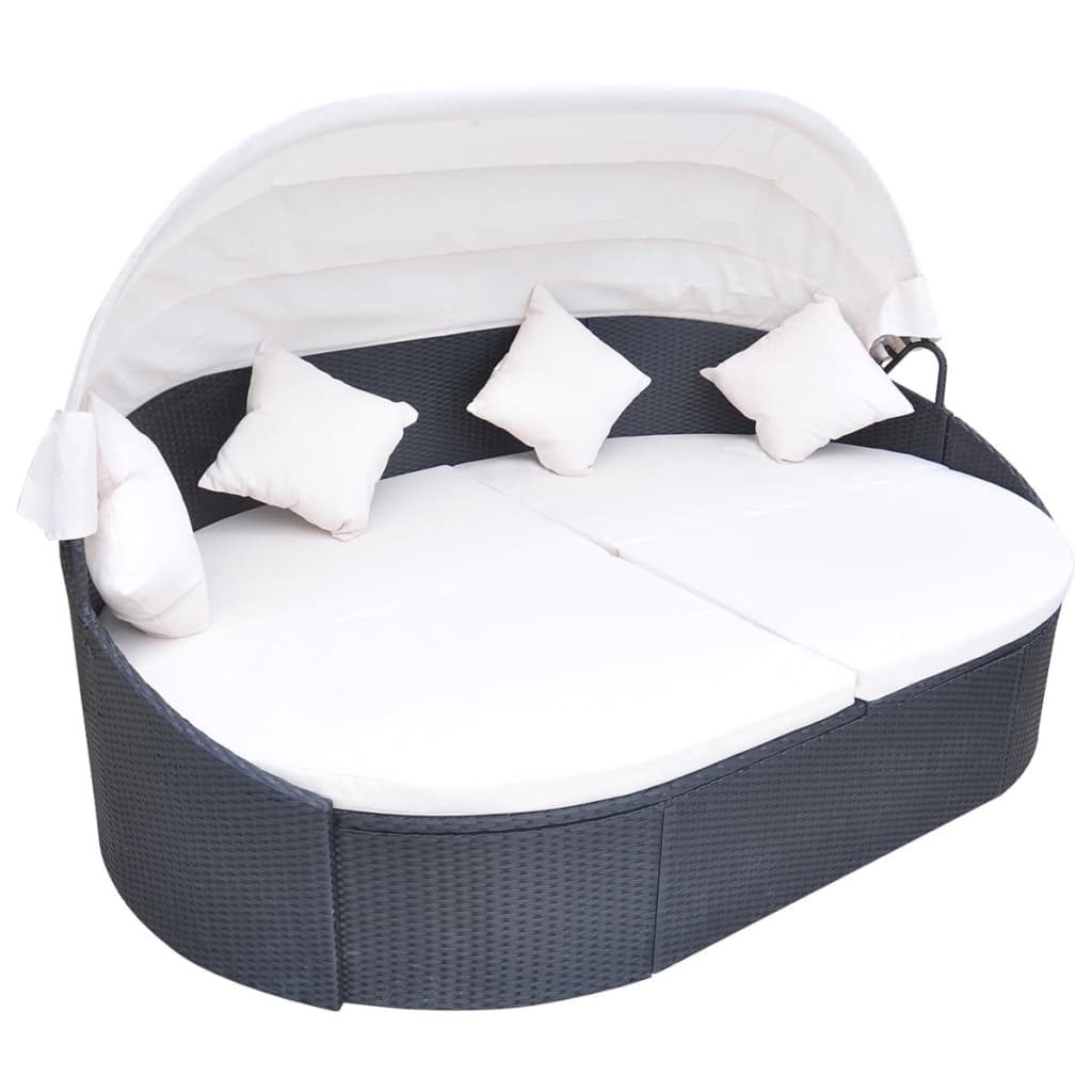vidaXL Day Bed with Canopy Poly Rattan Brown