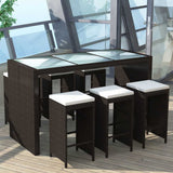 vidaXL 7-Piece Garden Bar Set with Cushions Poly Rattan Brown