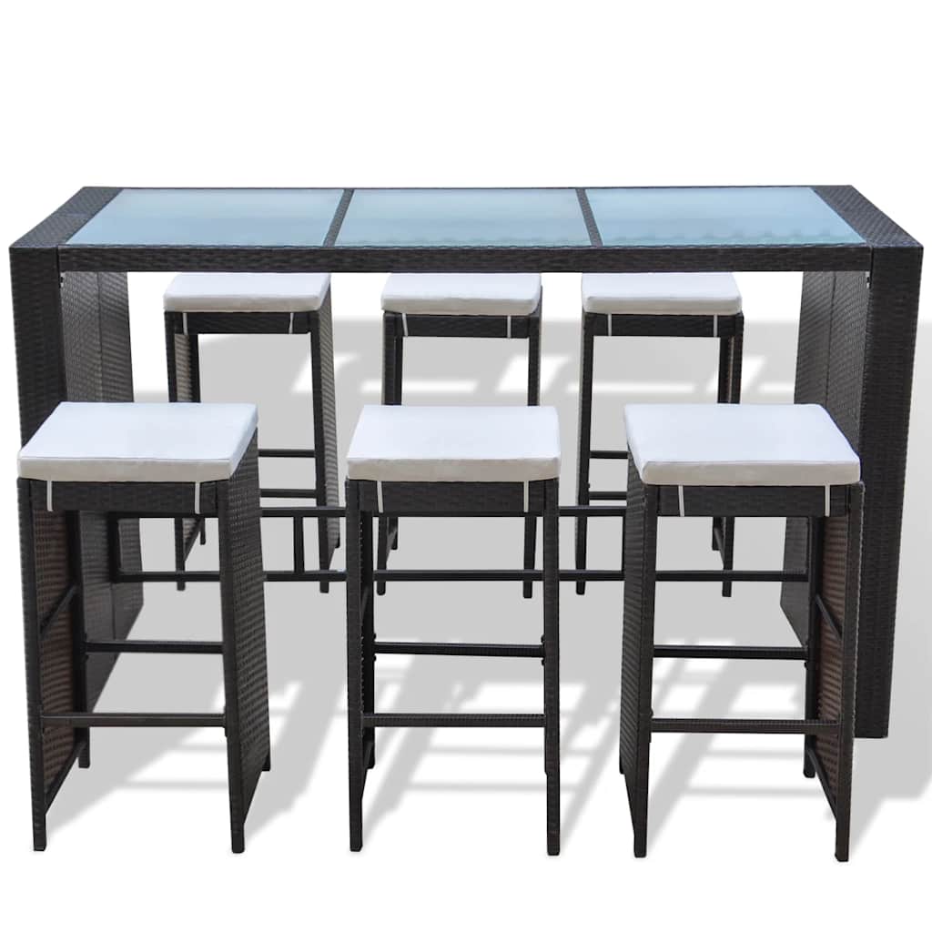 vidaXL 7-Piece Garden Bar Set with Cushions Poly Rattan Brown