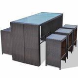 vidaXL 7-Piece Garden Bar Set with Cushions Poly Rattan Brown