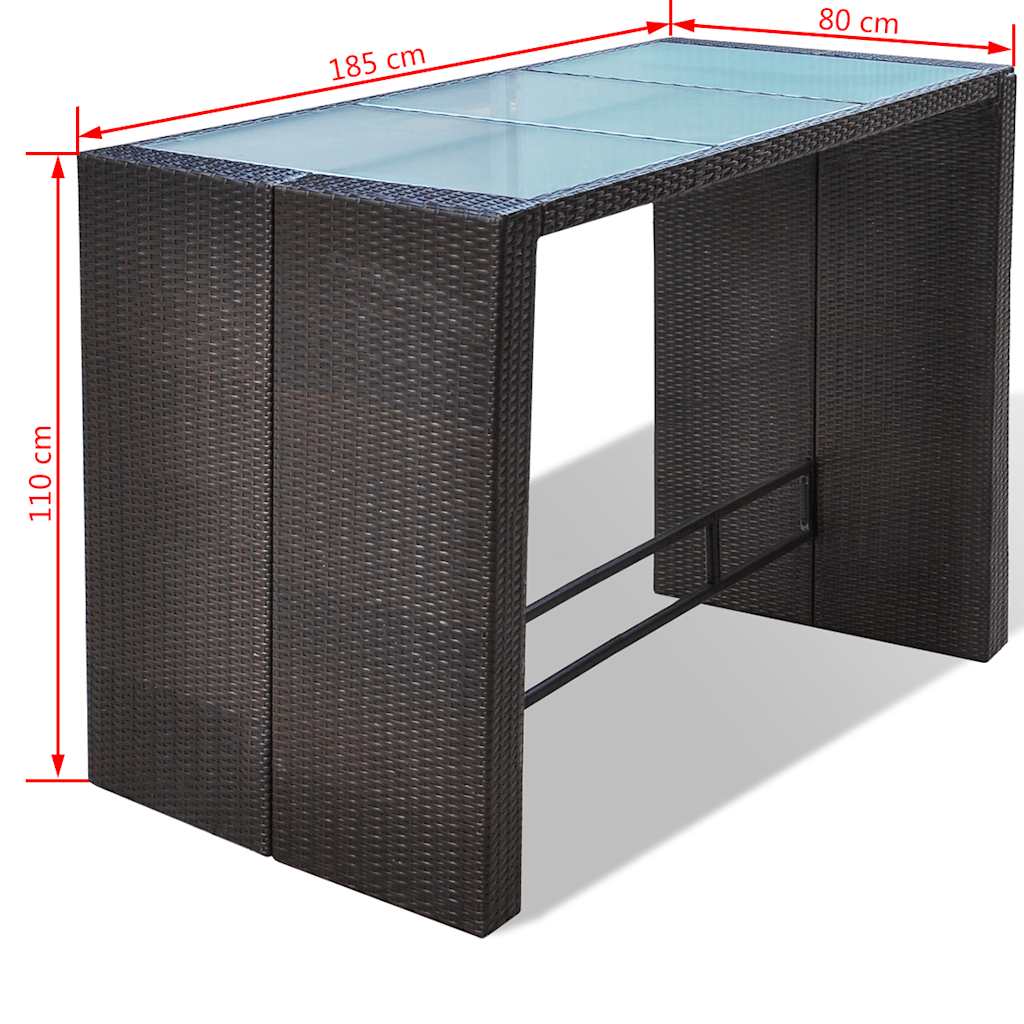 vidaXL 7-Piece Garden Bar Set with Cushions Poly Rattan Brown