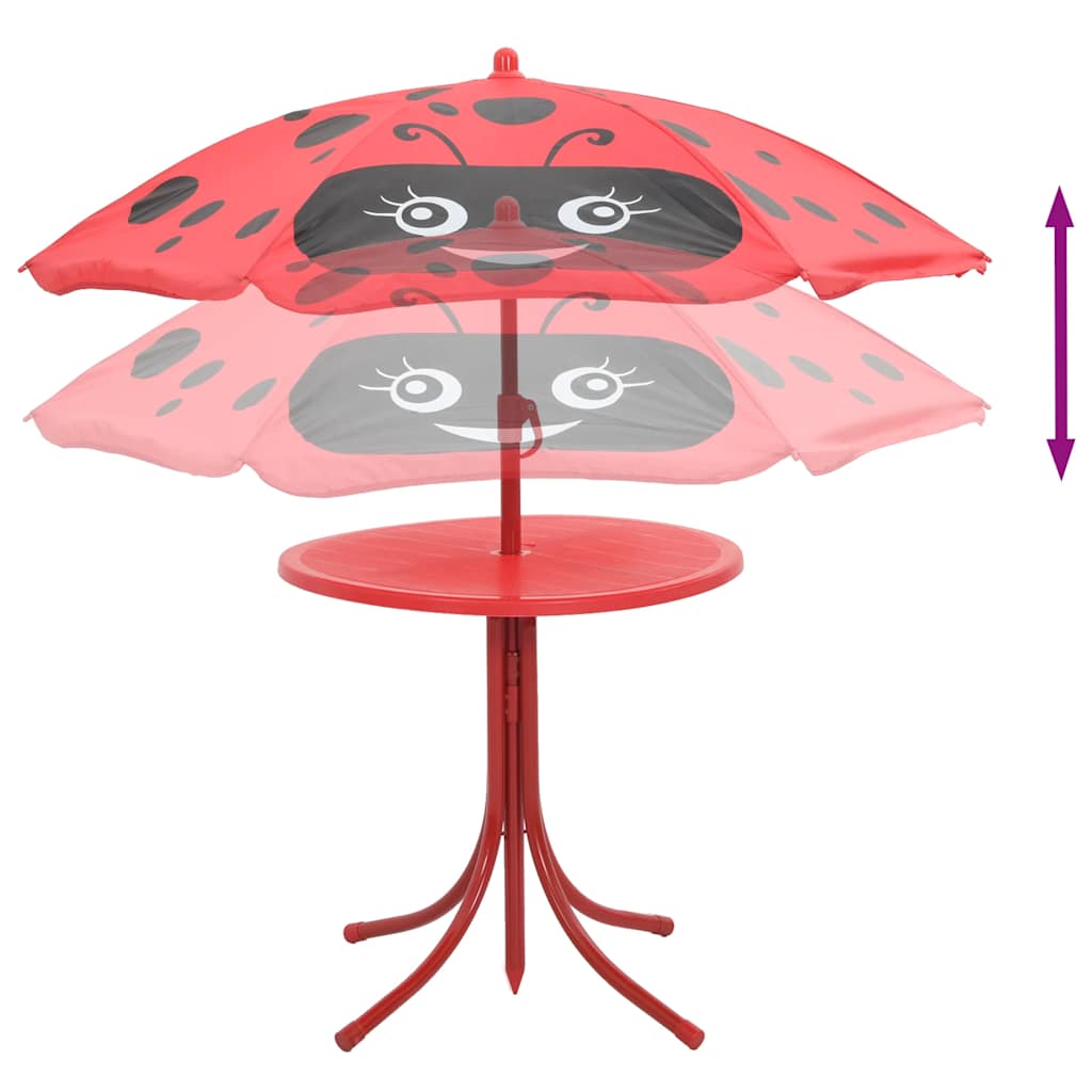 vidaXL 3-delige Bistroset voor kinderen met parasol rood