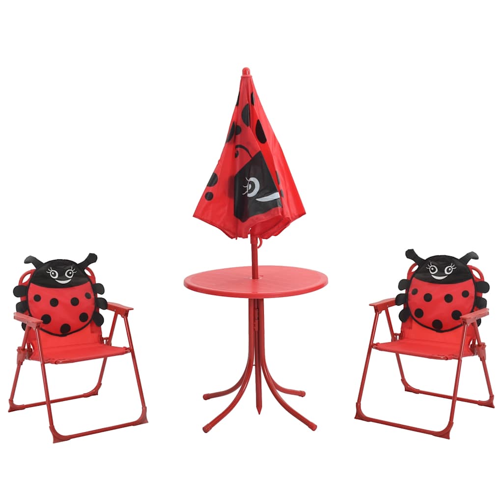 vidaXL 3-delige Bistroset voor kinderen met parasol rood