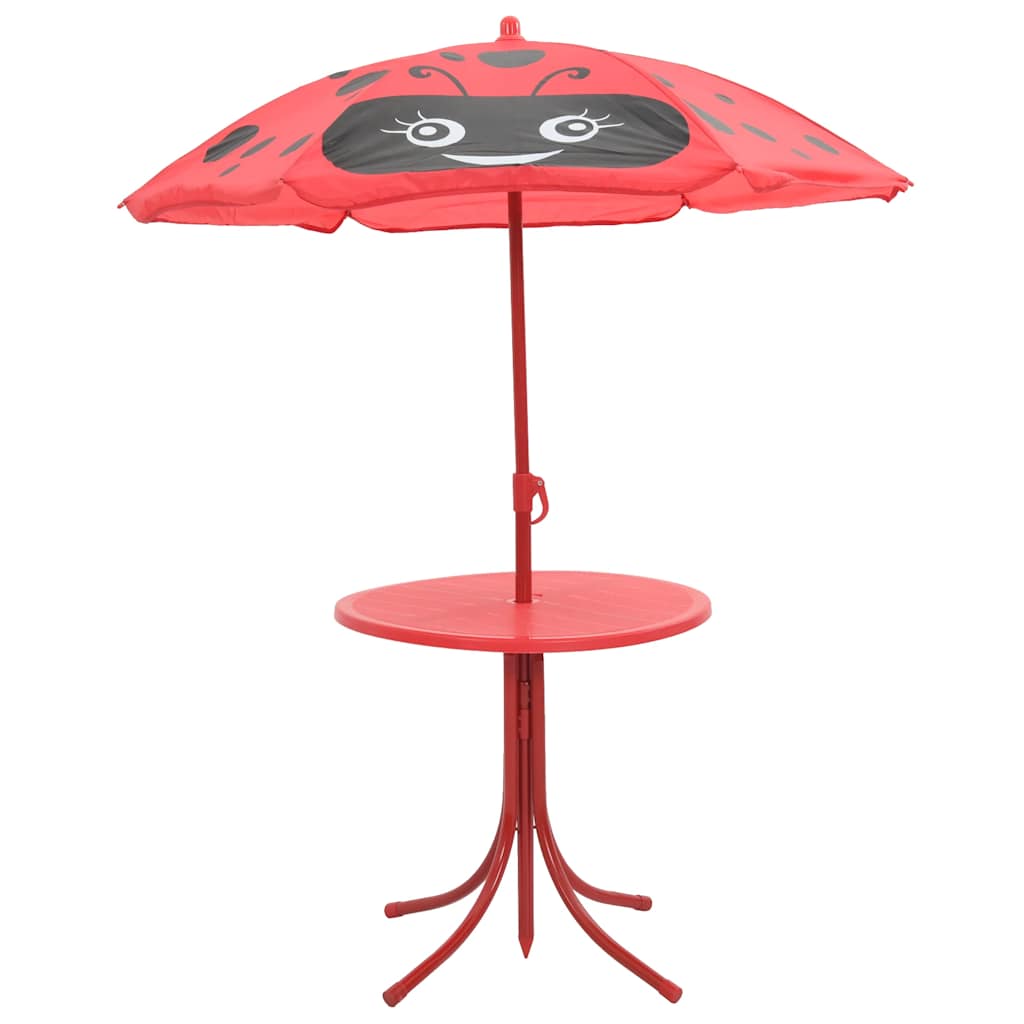 vidaXL 3-delige Bistroset voor kinderen met parasol rood