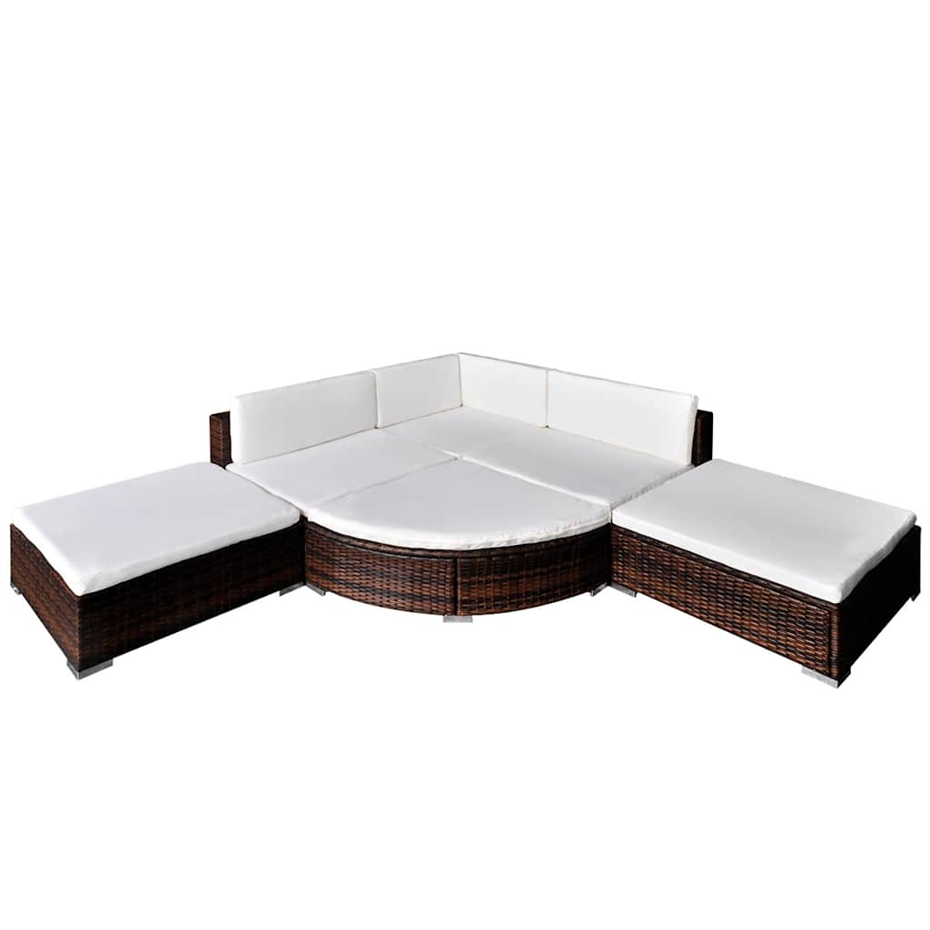 vidaXL 6-delige Loungeset met kussens poly rattan bruin