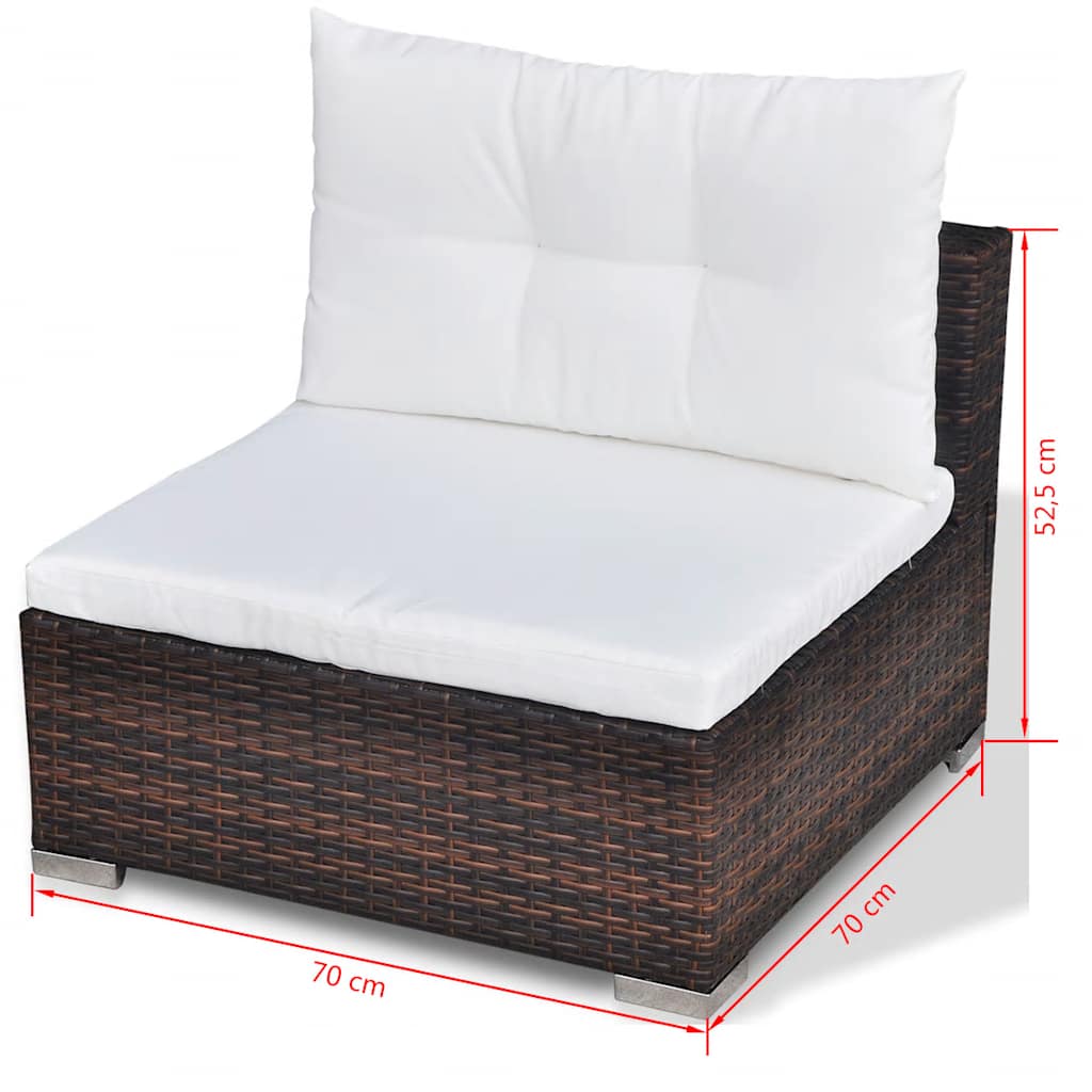 vidaXL 5-delige Loungeset met kussens poly rattan bruin