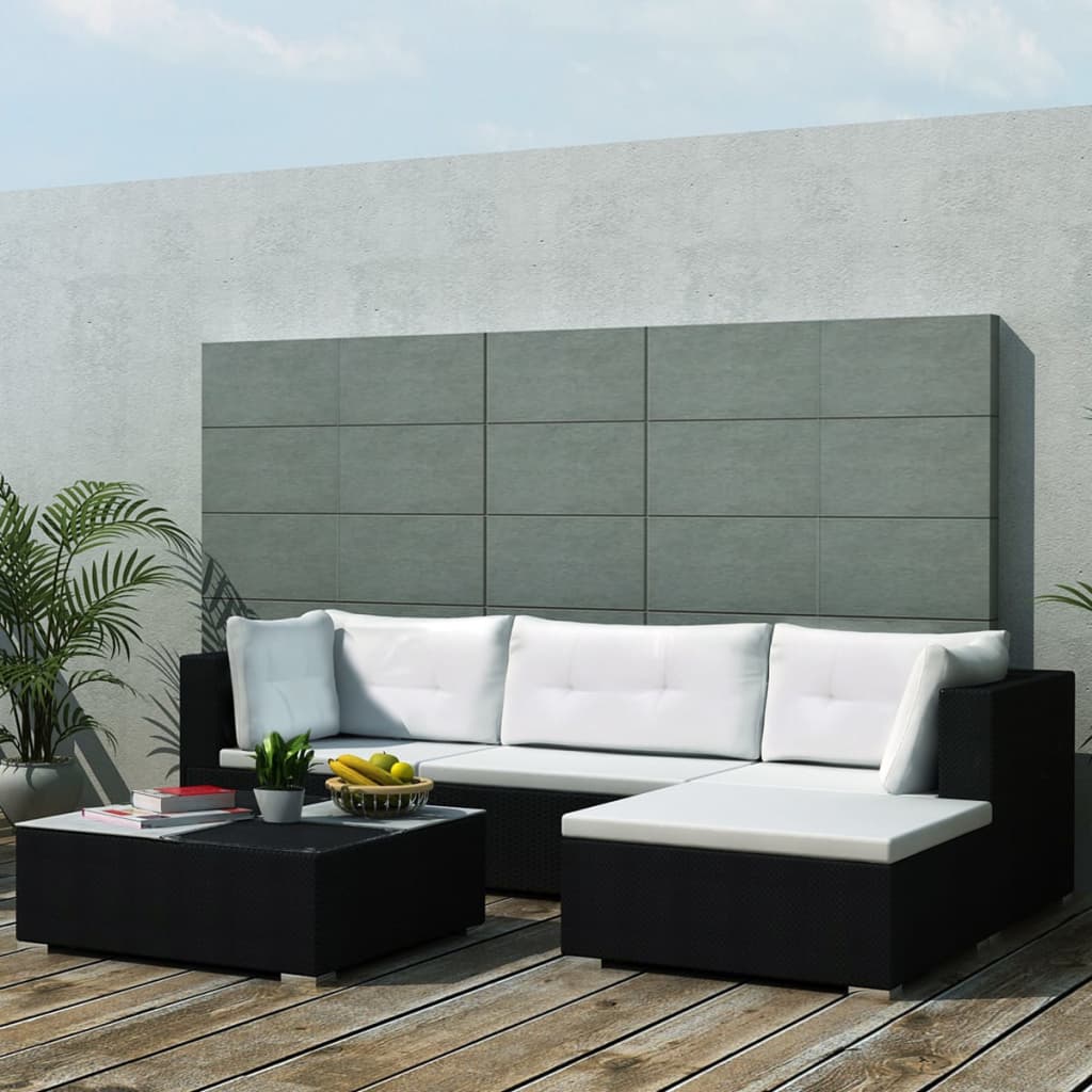 vidaXL 5-delige Loungeset met kussens poly rattan bruin