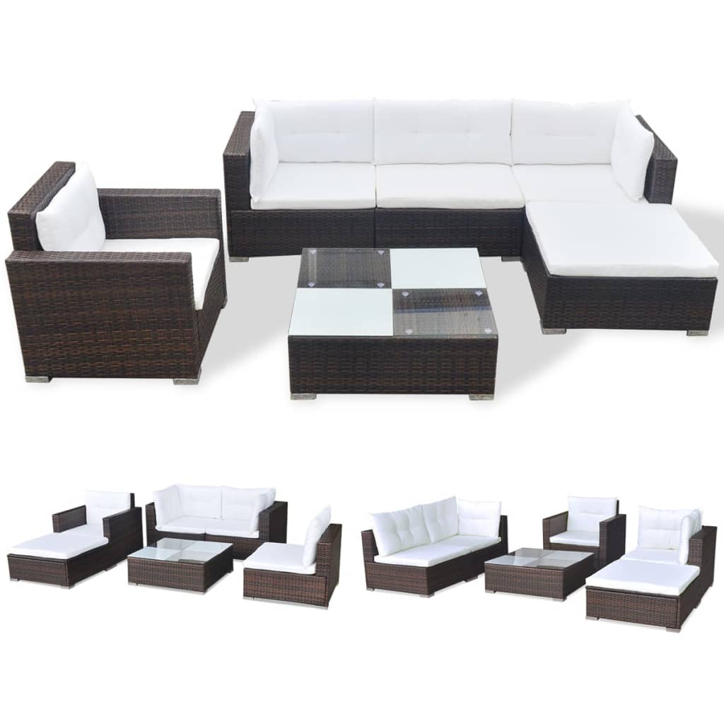 vidaXL 6-piece Lounge Set with Cushions Poly Rattan Brown