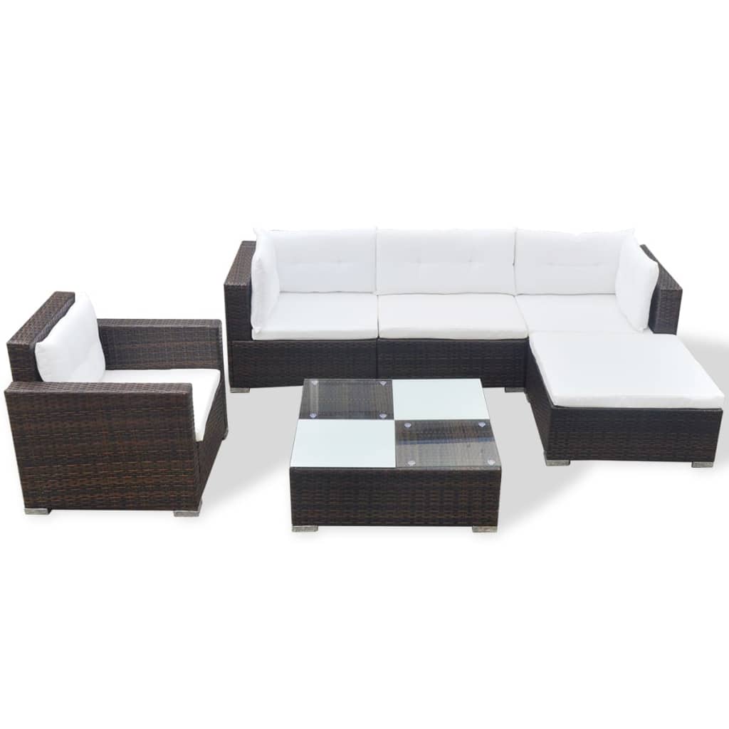 vidaXL 6-piece Lounge Set with Cushions Poly Rattan Brown