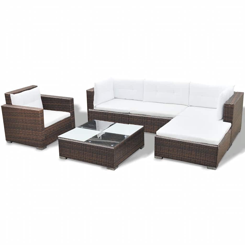 vidaXL 6-piece Lounge Set with Cushions Poly Rattan Brown