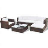 vidaXL 6-piece Lounge Set with Cushions Poly Rattan Brown