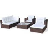 vidaXL 6-piece Lounge Set with Cushions Poly Rattan Brown