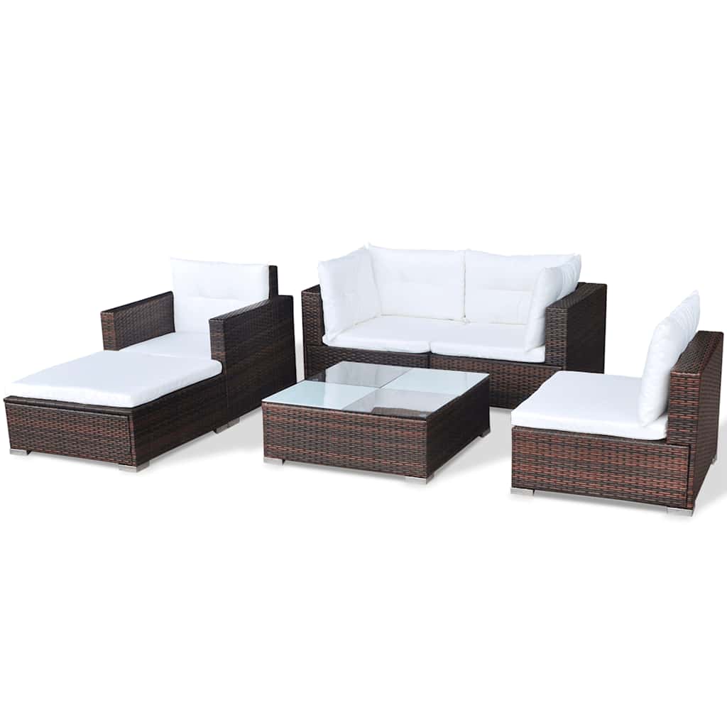vidaXL 6-piece Lounge Set with Cushions Poly Rattan Brown