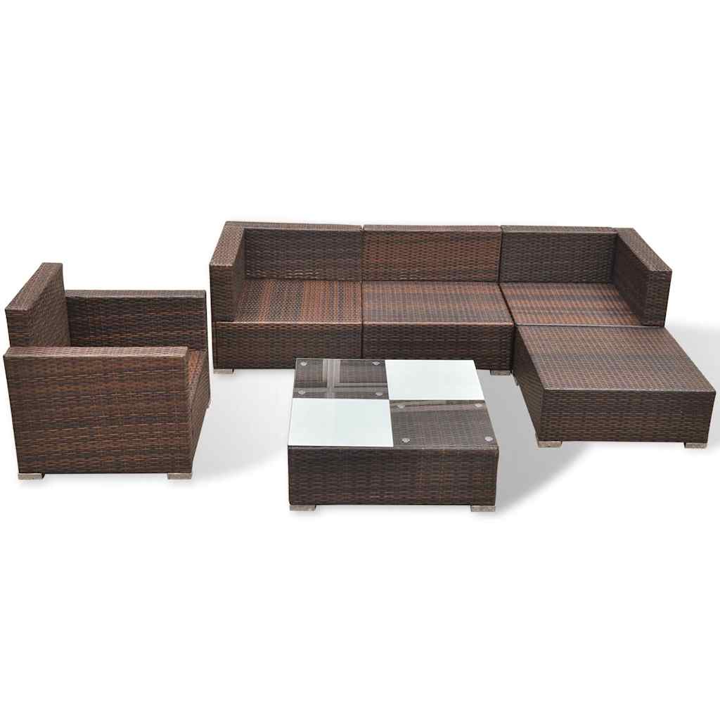vidaXL 6-piece Lounge Set with Cushions Poly Rattan Brown