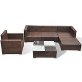 vidaXL 6-piece Lounge Set with Cushions Poly Rattan Brown