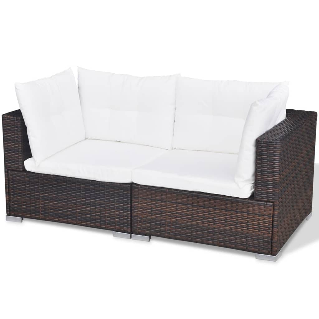 vidaXL 10-delige Loungeset met kussens poly rattan bruin