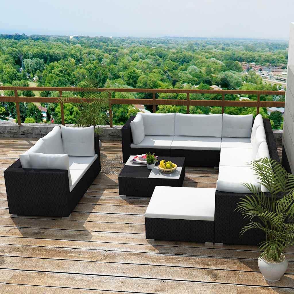 vidaXL 10-delige Loungeset met kussens poly rattan bruin