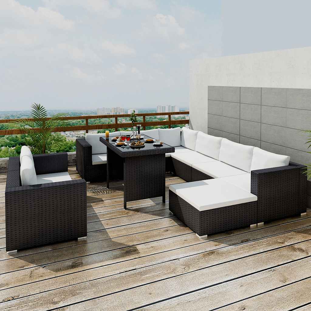 vidaXL 10-delige Loungeset met kussens poly rattan bruin